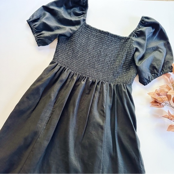 Boden Sky Smocked Short Sleeve Linen Midi Dress - Picture 11 of 16